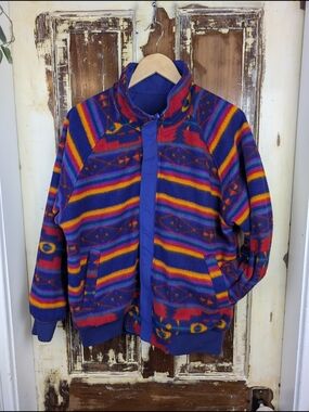 Vintage Reversible Fleece Bomber Jacket Unisex Medium Apres Ski Retro Gorpcore